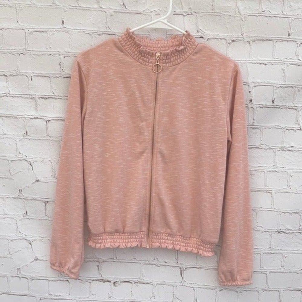 Arizona Jeans Co Girls Pink Zip Cardigan Sweater Jacket Ruffle Trim XL 16